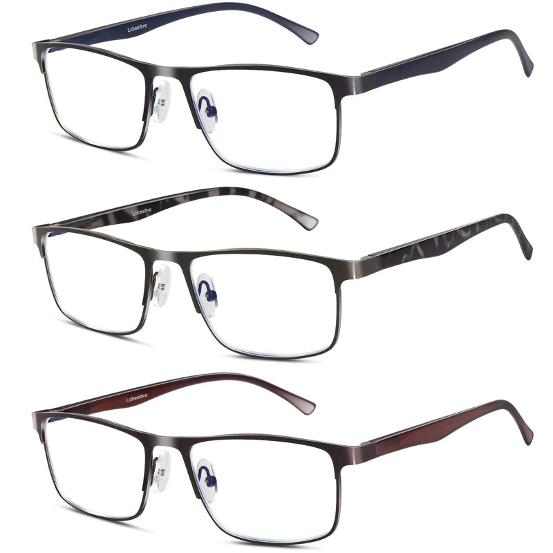 3 Pack Blue light Blocking Reading Glasses for Men, Stylish Metal Frame Readers 3 Pack Mix Color 2.0 x