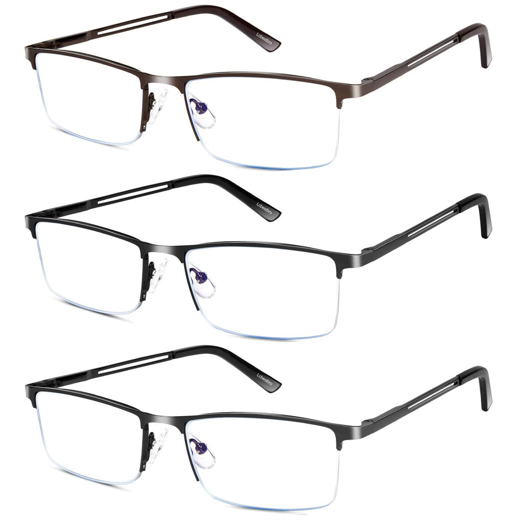 Reading Glasses for Men, 1.5 Blue Light Blocking Reading Glasses Metal Readers 3 Pack(gun/Black/Brown) 1.5 x