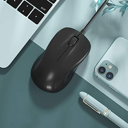 CORN USB Silent Wired Computer Mouse with Easy Click for Office and Home, 1200DPI, Premium and Portable, Compatible with Windows PC, Laptop, Desktop, Notebook (Black) Black