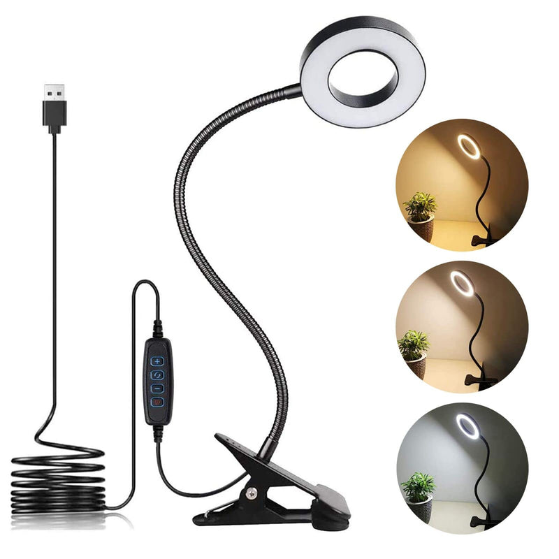 LED Desk Lamp with Clamp for Video Conference Lighting, USB Light for Laptop Zoom Meeting, Clip on LED Ring Light for Computer Webcam Lighting Dimmable Black