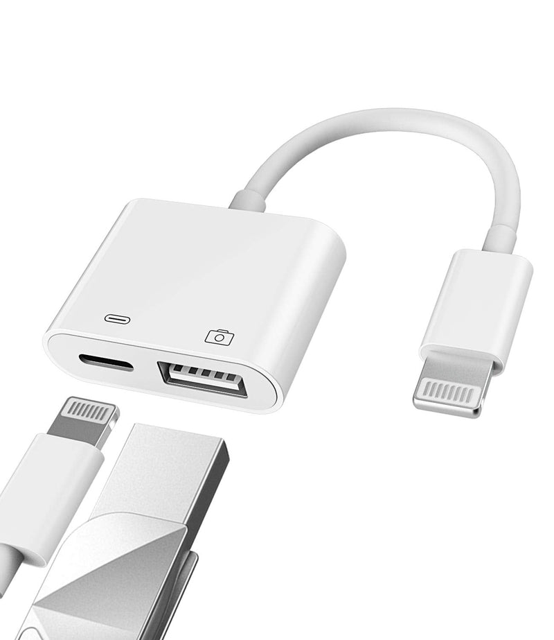[AUSTRALIA] - Apple Certified Lightning Male to USB Female Adapter OTG and Charger Cable for iPhone 11 12 Mini max pro xs xr x se 7 8plus Ipad air A Camera Memory Stick Flash Drive Cord Converter Charging Splitter USB+Lightning 1Pack White-1 