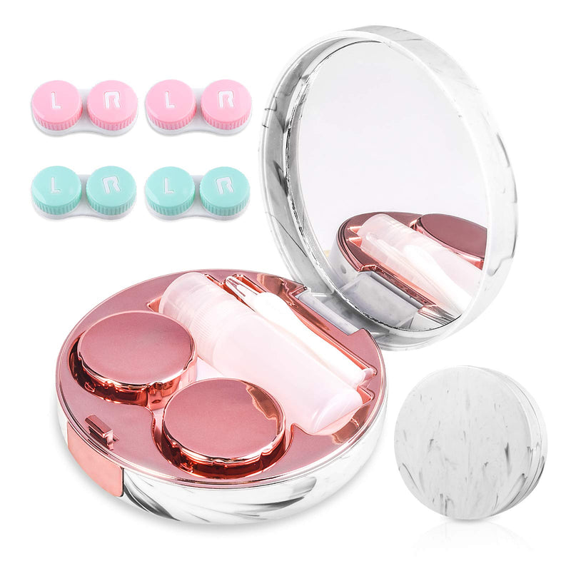 Contact Lens Case，Portable Travel Contact Lens Box with Mirror Tweezers Remover Tool Solution Bottle for Travel & Home D-Rose Gold
