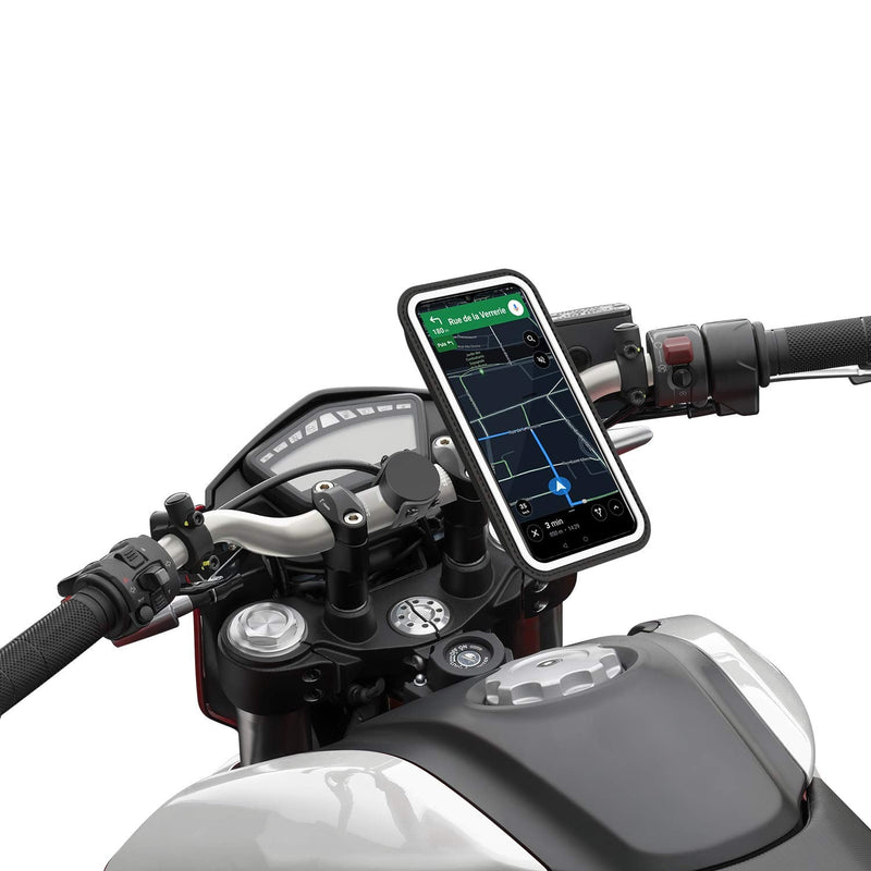 Magnetic motorbike phone holder | Anti vibration motorcycle phone holder | Waterproof Motorcycle Handlebar phone mount | 360° orientation 2XL phone up to 6.77" (17.2 cm)