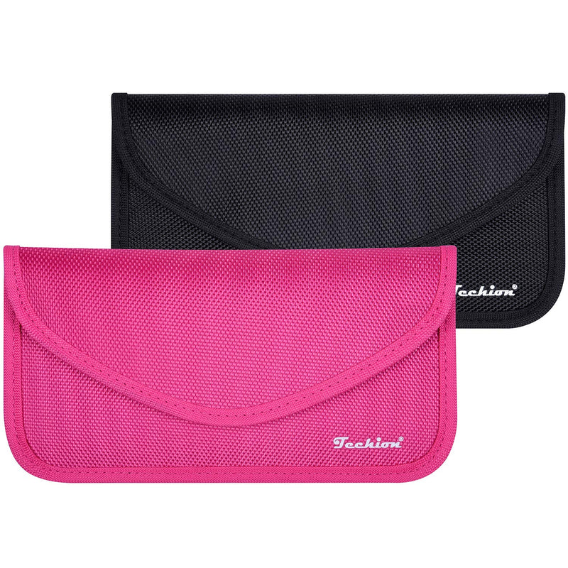 Signal Blocking Bag, 2 Pack RFID Faraday Bag Shield Pouch Cage Box Wallet Case for Cell Phone and Car Key FOB, Privacy Protection, Anti-Hacking - Black & Hot Pink