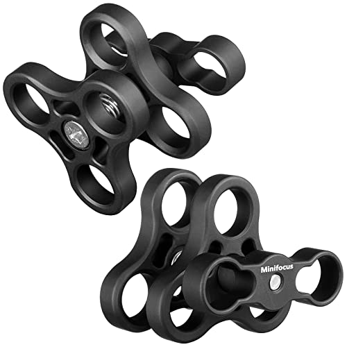 MINIFOCUS 2PCS 1'' Aluminum Triple Holes Ball Clamp Mount for Underwater Diving Light Arms Tray System, Photography Diving Camera, 360° Clip for GoPro Action Camera Flashlight Arms System 2 Pcs 3 Holes