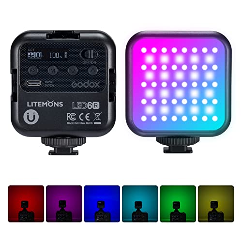 Godox LED6R Magnetic RGB Video Light LED Camera Light w/3 Cold Shoe Mount