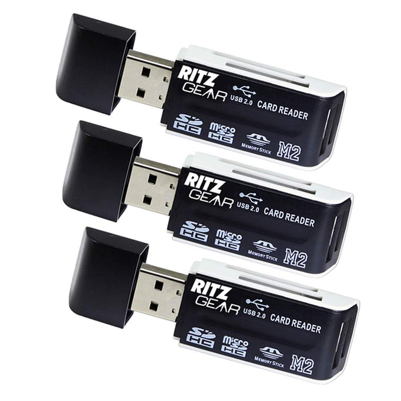 Ritz Gear Dual USB SD Card Reader 4-in-1 SD Memory Card Reader USB 2.0 (3-Pack) 3 Pack
