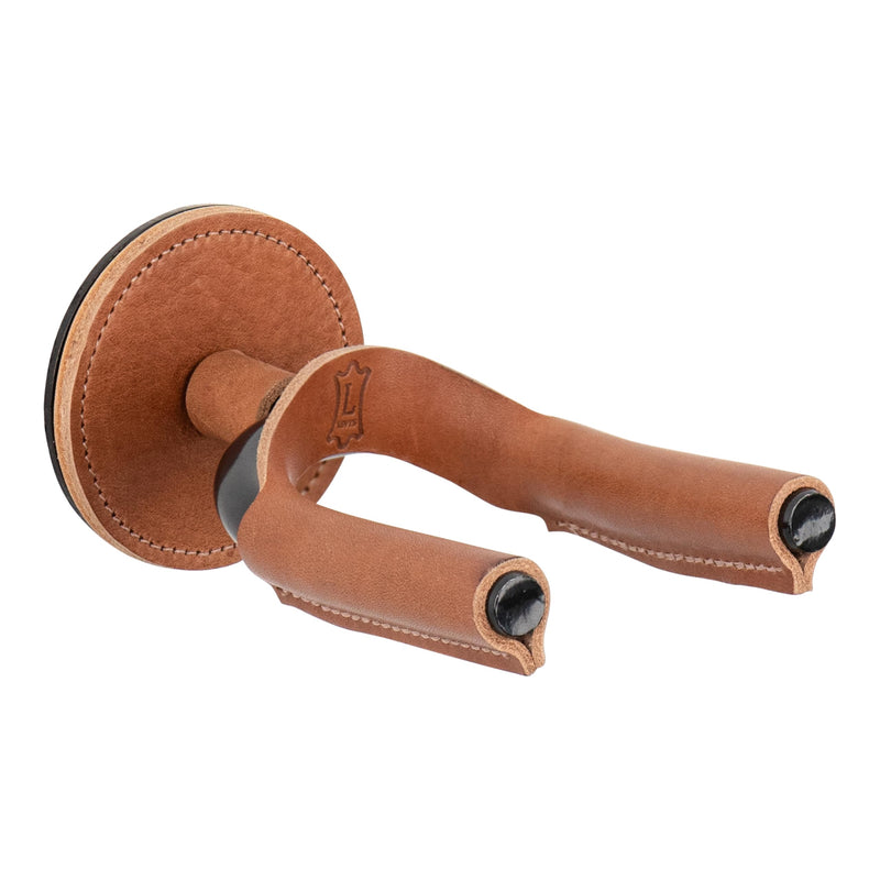 Levy's Leathers Forged Steel Guitar Hanger; Black Metal with Tan Veg-Tan Leather Yoke Wraps (LVY-FGHNGR-BKTN) Black Steel Tan Leather