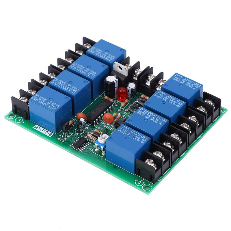 Fafeicy Multifunction Relay, 8 Channels Power Time Sequence Board 12V DC/AC, Adjustable Sequential Controller Module-0.2-4.0s, for Audio Equipment, Electronic Components