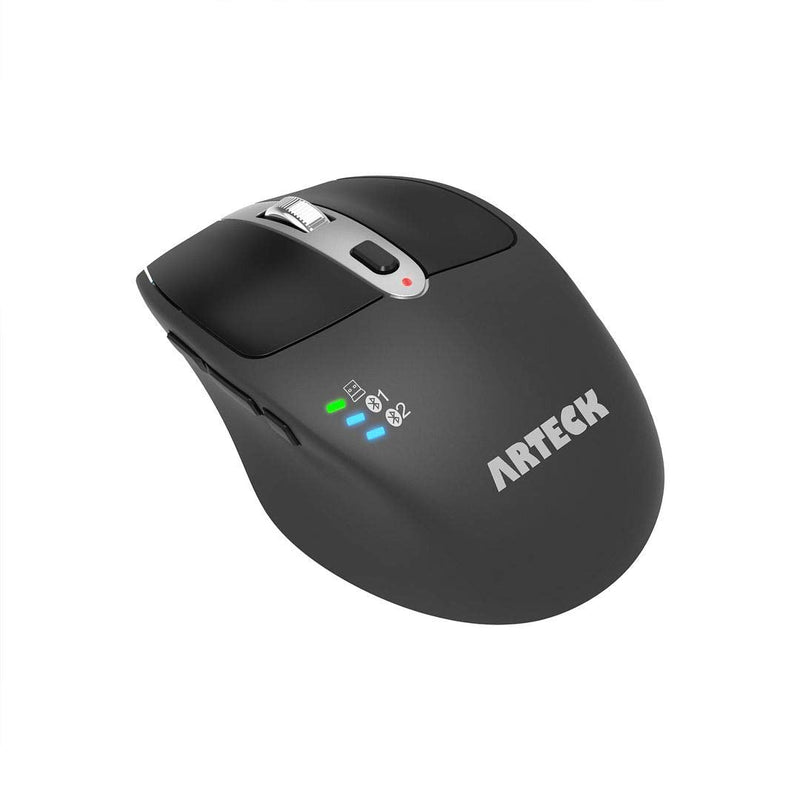 Arteck Multi-Device Wireless Bluetooth Mouse with Nano USB Receiver Ergonomic Right Hand Silent Clicking for Computer Desktop PC Laptop Mac iPad and Windows 10/8 iPad OS Build in Rechargeable Battery Black