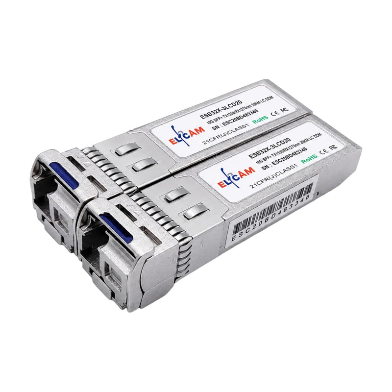 Elfcam® - 1 Pair 10Gb SFP+ BIDI Transceiver Module with LC/UPC Fiber Port Simplex Singlemode SM, DDM 20KM, Compatible with Cisco, Ubiquiti, Mikrotik, D-Link and Open Switch 10G Bidi 20km LC/UPC (1 Pair)