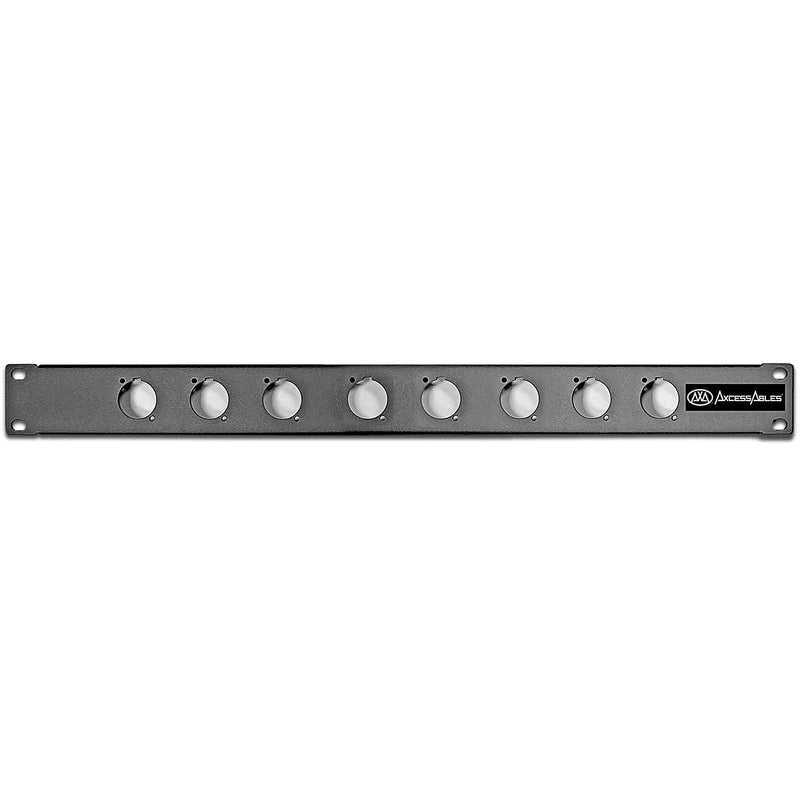 AxcessAbles RKINPUT1U 1U D-Series 8 Connectors Punch-Out Component Panel for 19 inch AV, Sound, Computer Equipment Racks. Patch Panel Compatible with XLR, Speakon, Neutrik Outputs.