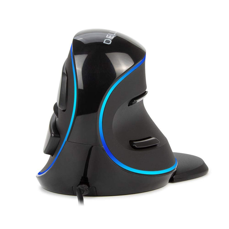 DELUX Wired Ergonomic Mouse with 7200DPI, Vertical Mouse Large with 6 Programmble Buttons, Blue LED Light, On-Board Software and Removable Palm Rest for PC Computer Laptop(M618PU-Black) Black