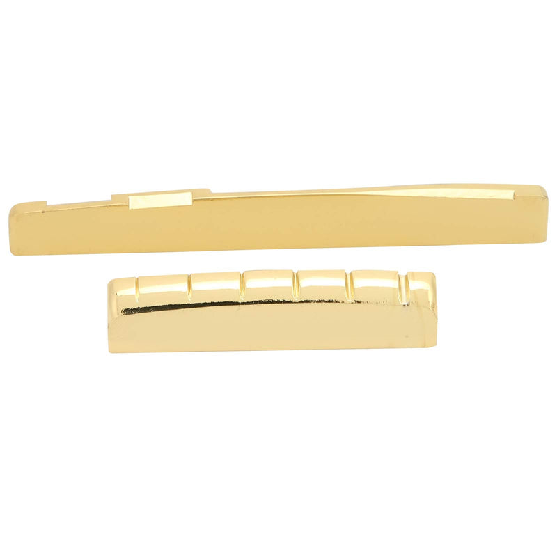 Keenso Guitar Nut and Saddle Set, Guitar Cattle Bone Saddle Metal Acoustic Brass Bone Bridge Saddle for 6 String Musical Instrument Accessories 76mm Saddle