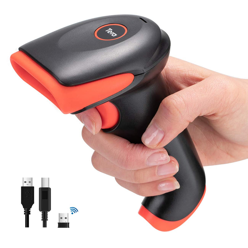 Tera Pro Wireless 2D QR Barcode Scanner 3 in 1 Bluetooth & 2.4GHz Wireless & USB Wired Connection Connect Smart Phone Tablet PC Image Bar Code Reader with Vibration Alert Model HW0002-O 2D no stand