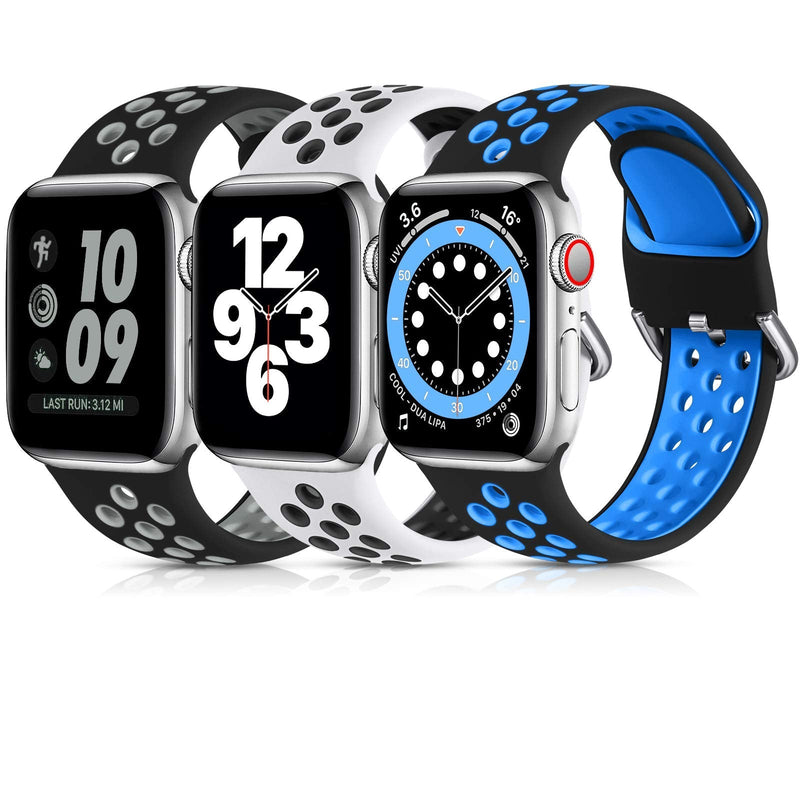 Lerobo 3 Pack Sport Bands Compatible with Apple Watch Band 44mm 49mm 45mm 42mm 41mm 40mm 38mm for Men Women,Soft Silicone Breathable Band for Apple Watch SE/Ultra iWatch Series 9 8 7 6 5 4 3 2 1 Black Blue/Black Gray/White Black 42mm/44mm/45mm/49mm M/L