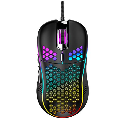 Honeycomb Wired Gaming Mouse, RGB Backlight and 7200 Adjustable DPI, Ergonomic and Lightweight USB Computer Mouse with High Precision Sensor for Windows PC & Laptop Gamers (Black) Black