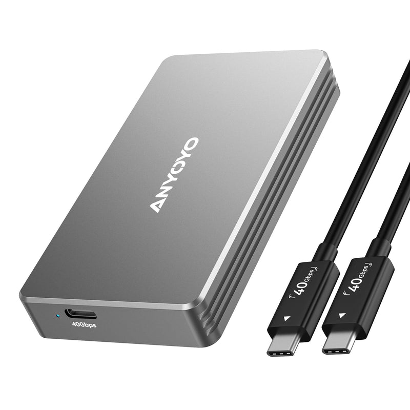 ANYOYO 40Gbps M.2 NVMe SSD Enclosure with Aluminum Alloy Heat Dissipation, No Noise External SSD Case Compatible for Thunderbolt 4/3/USB4, Support M/B+M Key SSD, Tool-Free Installation TBU401