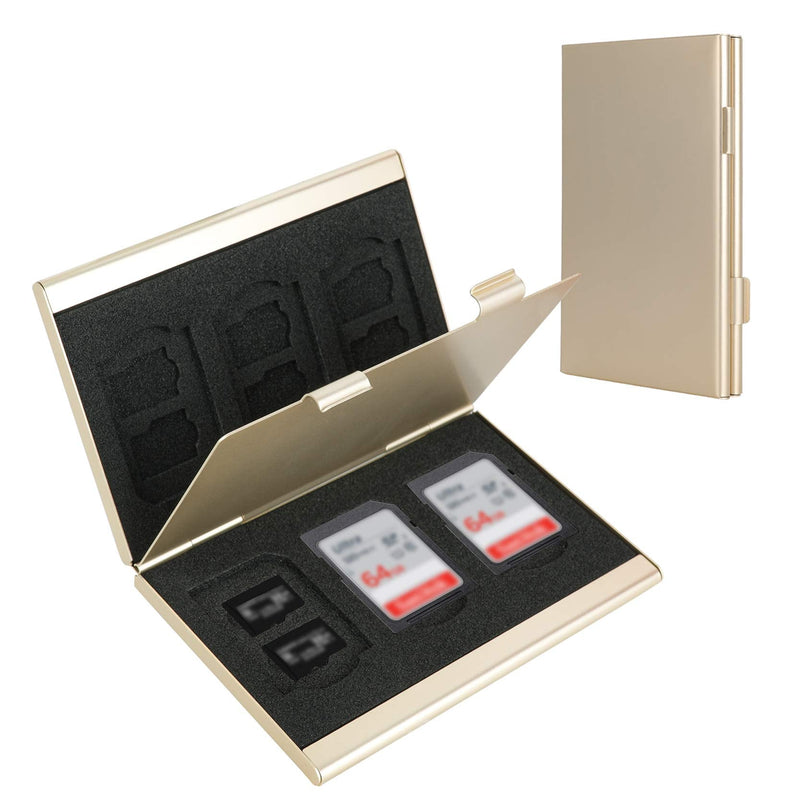 SD Card Holder, SD Card Case,LAVILI CF Memory Card Holder Case Aluminum Alloy Hard Shell, Double-Layer Capacity for 6SD Cards and 12 TF Cards Champaign Gold