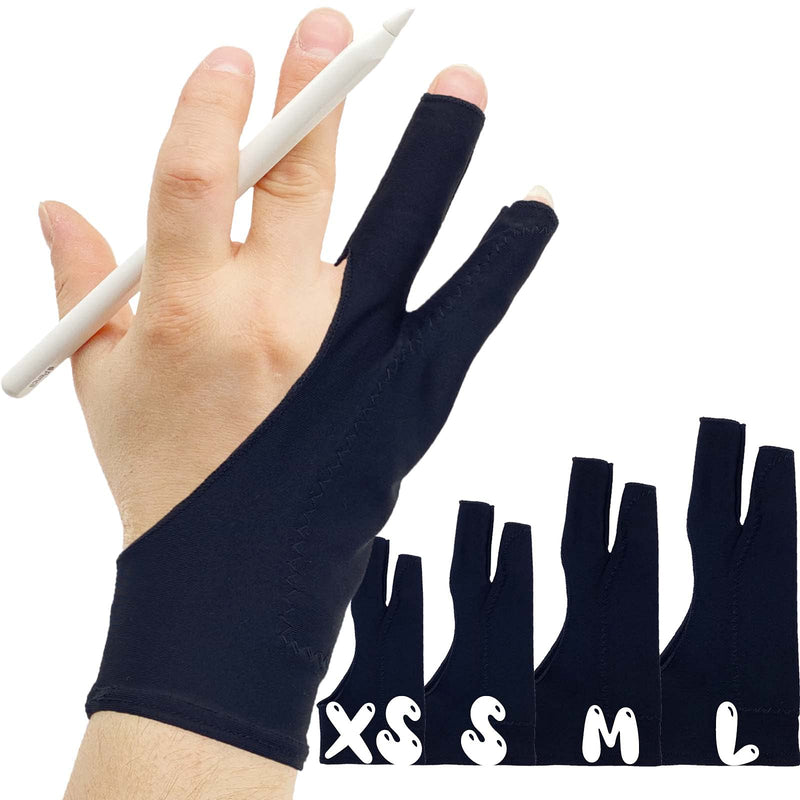 AKX Artist Glove Large - 2 Pack Palm Rejection Drawing Glove for Graphic Tablet, iPad - Smudge Guard, 2 Finger, Elastic Lycra, Fingerless Glove, Good for Left and Right Hand, Black | AK-020 L 2 Finger, Black