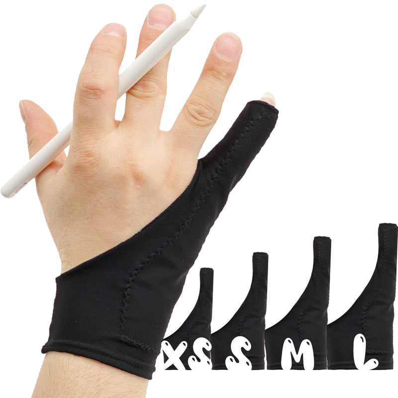 AKX Artist Glove XSmall - 2 Pack Palm Rejection Drawing Glove for Graphic Tablet, iPad - Smudge Guard, 1 Finger, Elastic Lycra, Fingerless Glove, Good for Left and Right Hand, Black | AK-010 XS 1 Finger, Black