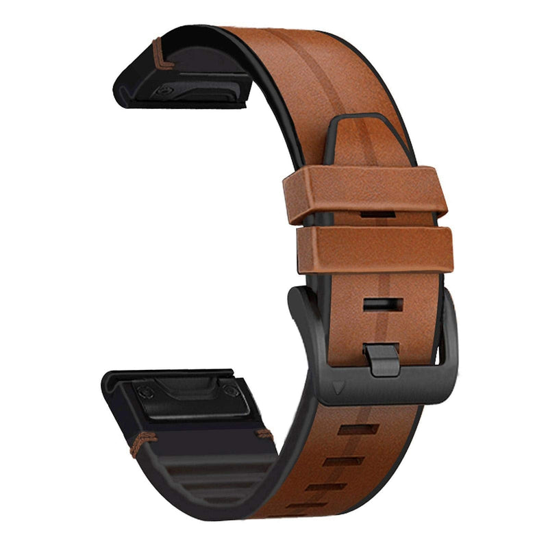 Abanen Leather Watch Bands for Fenix 6 / Fenix 5 / Fenix 7, QuickFit 22mm Soft Genuine Leather with Silicone Sweatproof Wrist Strap for Garmin Fenix 6 Pro/Sapphire,Instinct, EPIX 2,Approach S62/S60 Brown