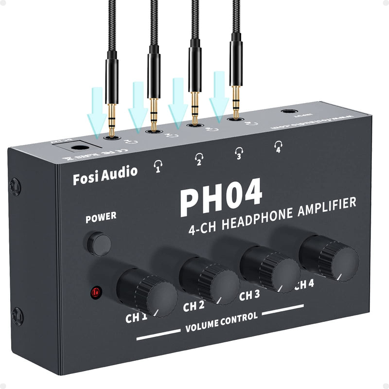 [AUSTRALIA] - Fosi Audio PH04 4 Channel Headphone Amplifier Stereo Audio Amp with 12V 1.5A Power Adapter Ultra-Compact Portable Headphone Splitter for Studio and Stage 
