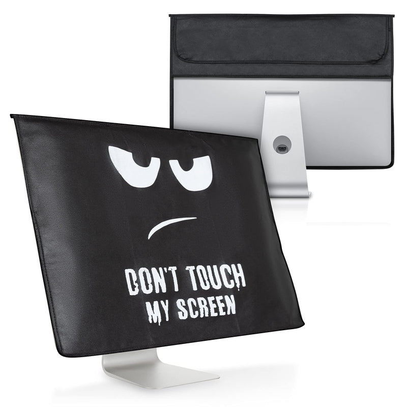 kwmobile Cover Compatible with 24-26" Monitor - with Extra Storage - Don't Touch My Screen White/Black Don't Touch My Screen white / black