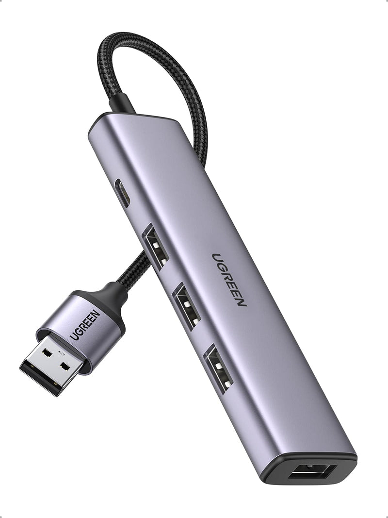 UGREEN USB Hub, Aluminum 4-Port USB 3.0 Hub with Powered Support Output for High Power Equipment, USB Port Splitter for Laptop,iMac, MacBook, Surface Pro, Dell, PS4, Flash Drive, Mobile HDD