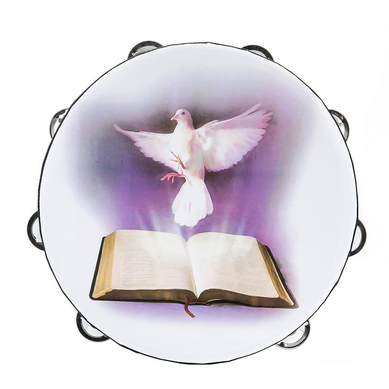 [AUSTRALIA] - Tambourine 10 inch Dove Bible Double Row Jingle Tambourine for Adults,Handbell Clap Drum Tambourine for Pray Church Party Musical Instrument (10 inch Dove) 