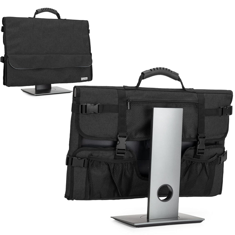 CURMIO Computer Monitor Carrying Case for 24 Inch Monitor, Computer Screen Dust Cover with Rubber Handle and Pockets, Black (Patented Design)