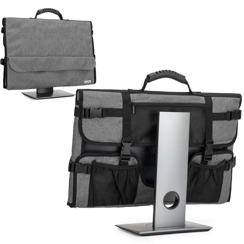 CURMIO Computer Monitor Carrying Case for 24 Inch Monitor, Computer Screen Dust Cover with Rubber Handle and Pockets, Gray (Patented Design)