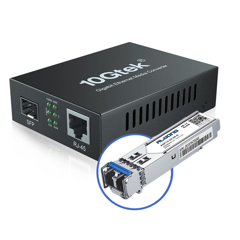 Gigabit Media Converter LC, SFP Port, Single Mode Fiber to Ethernet Converter for 10/100/1000Base-Tx to 1000Base-LX, with a SFP LX Transceiver (1000Base-LX), LC Fiber Slot, 20km, 1310-nm, SMF Kit #2: SFP 20km x1