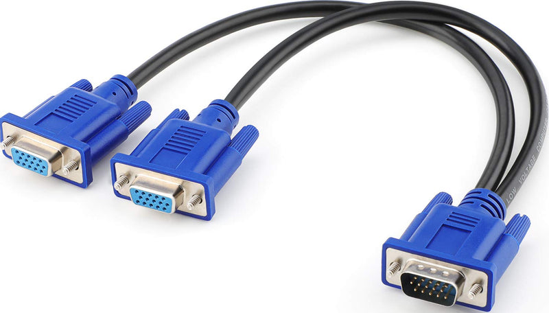 PASOW VGA Splitter Cable Dual VGA Monitor Y Cable 1 Male to 2 Female Adapter Converter Video Cable for Screen Duplication - 1 Feet (No Screen Extension) Male to Female