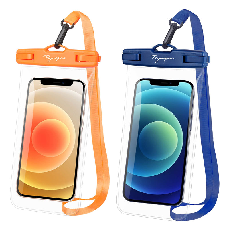 Waterproof Phone Pouch Bag - 7.5in Water Proof Cell Phone Case for Beach Travel Must Haves, Waterproof Phone Holder with Lanyard for iPhone 15 Pro Max Galaxy S23 Pixel 7a, Cruise Essentials Regular [7.5-inch] [Orange + Navy] Waterproof Phone Pouch