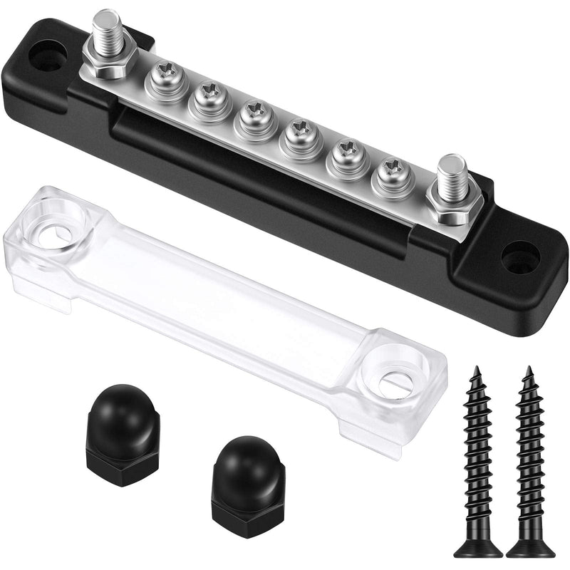 Weewooday 10-Gang BusBar with Cover 6 Terminal Bus Bar 150 A BusBar Block with Cover Power Distribution Terminal Block W/ 6 Pieces 4mm Screws 2 Pieces M6 Studs for Caravan Car Boat Marine