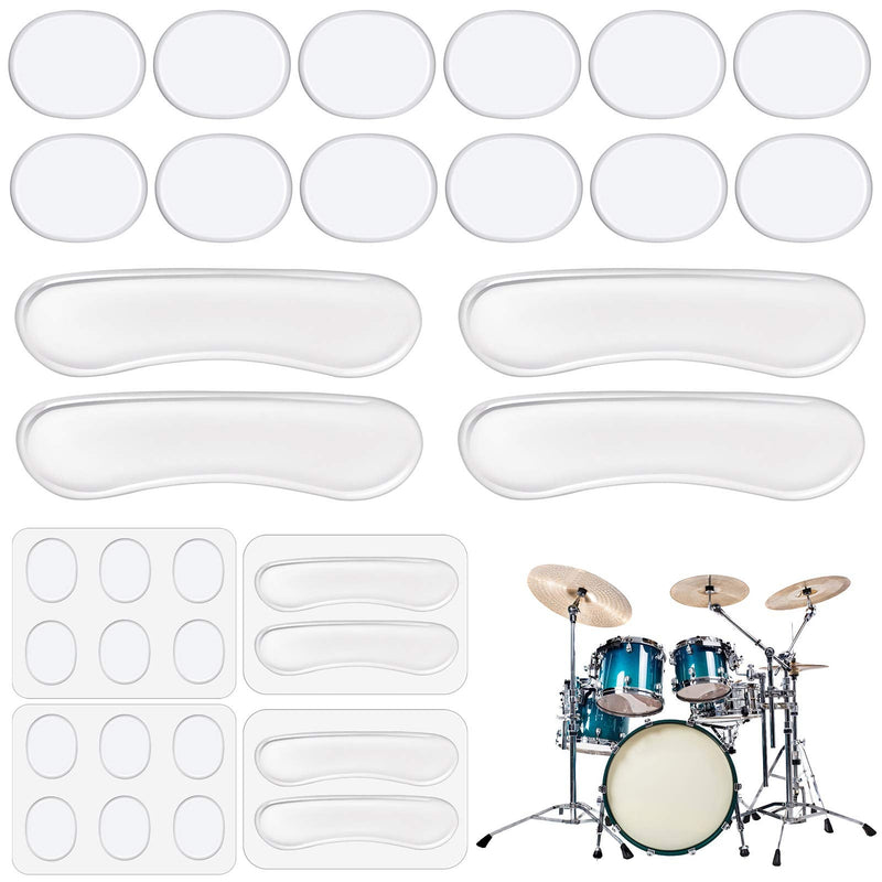 Drum Dampeners Gel Pads, 12 Pcs Round Silicone Drum Silencers and 4 Pcs Long Clear Soft Drum Dampening Gel Pads Transparent Drum Mute Pads for Drums Tone Control