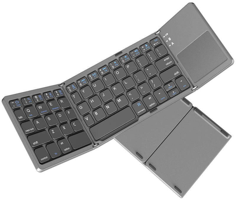 Foldable Bluetooth Keyboard, Rock&Rown Pocket Size Portable Wireless Keyboard with Touchpad for Mac OS,Android, Windows, Linux, PC, Tablet, with Rechargeable Li-ion Battery-Dark Gray