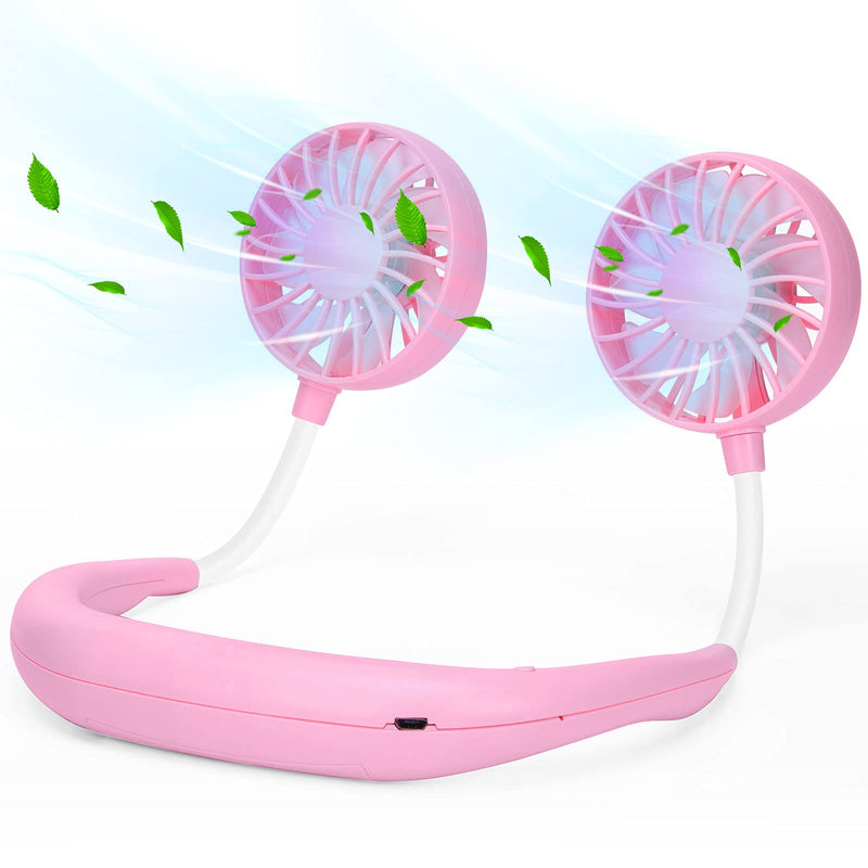 Portable Hanging Neck Sports Fan, Hands Free Personal Wearable Fan-USB Rechargeable Headphone Neckband Fan,3 Speeds,2000mAh,360 Degree Free Rotation Fit for Outdoor Office and Kitchen Pink