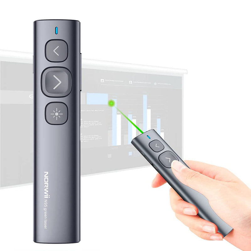 NORWII N95 Green Light Pointer, 330 FT Long Control Range Designed for Large Occasion, Rechargeable Wireless Presenter Remote Presentation USB PowerPoint PPT Clicker for Mac, Laptop, Computer Black,Green