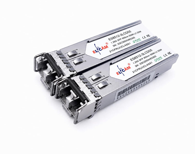 Elfcam® - 2 Pack 1.25 Gbps SFP Optical Fibre Transceiver Module 850nm 550m, Mutimode Duplex LC/UPC OM2 OM3 OM4 Optical Fibre Connector, Compatible with Cisco and Open Switch 850nm, 550M