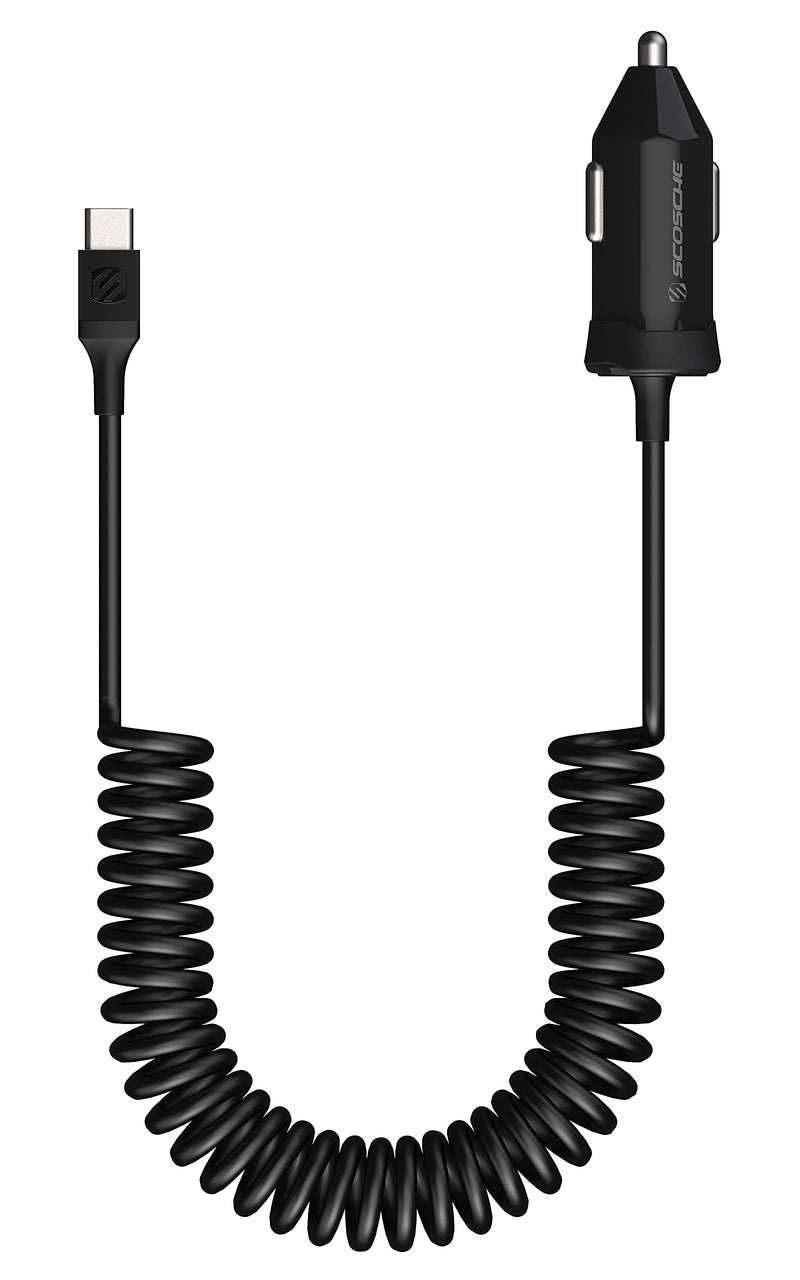 Scosche CPDC203 PowerVolt 20-Watt USB Type-C Power Delivery 3.0 Fast Car Charger with Attached 3-Foot Adjustable Coiled Cable for All USB-C Devices 20W w/ USB-C Cable Single Port