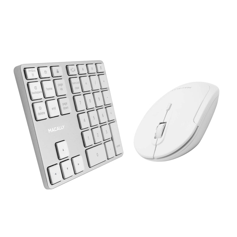 Macally Wireless Number Pad for Mac & PC and a Wireless Bluetooth Mouse, Work with Numbers More Efficiently