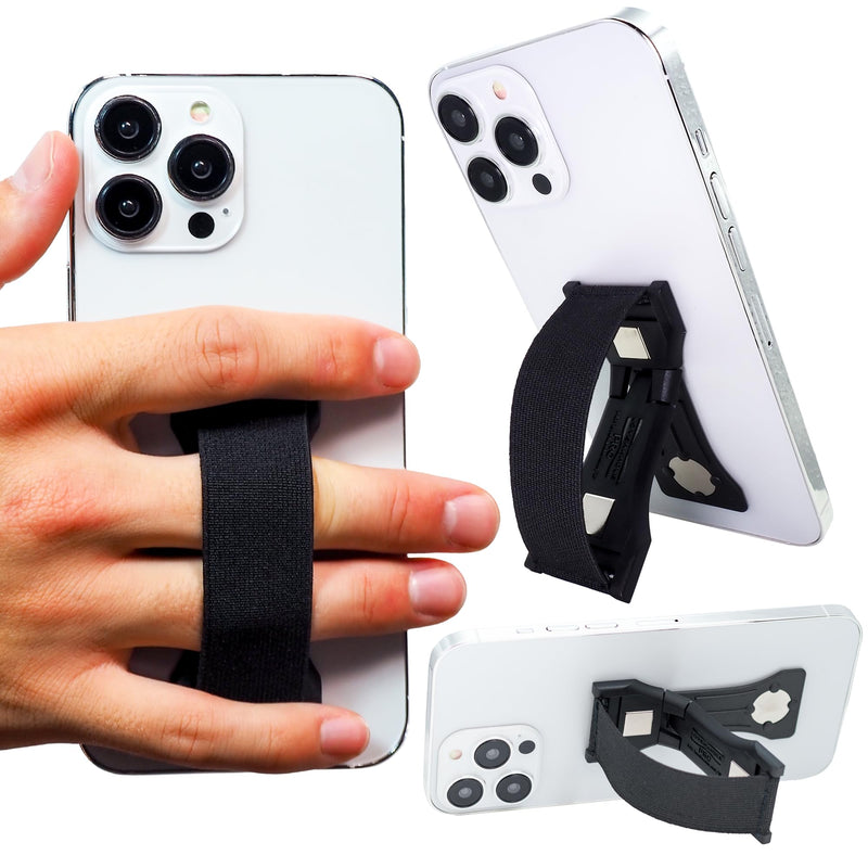 LOVEHANDLE PRO Premium Phone Grip - Elastic Phone Strap - Magnetic Phone Mount and Kickstand for Smartphone and Tablet - Black