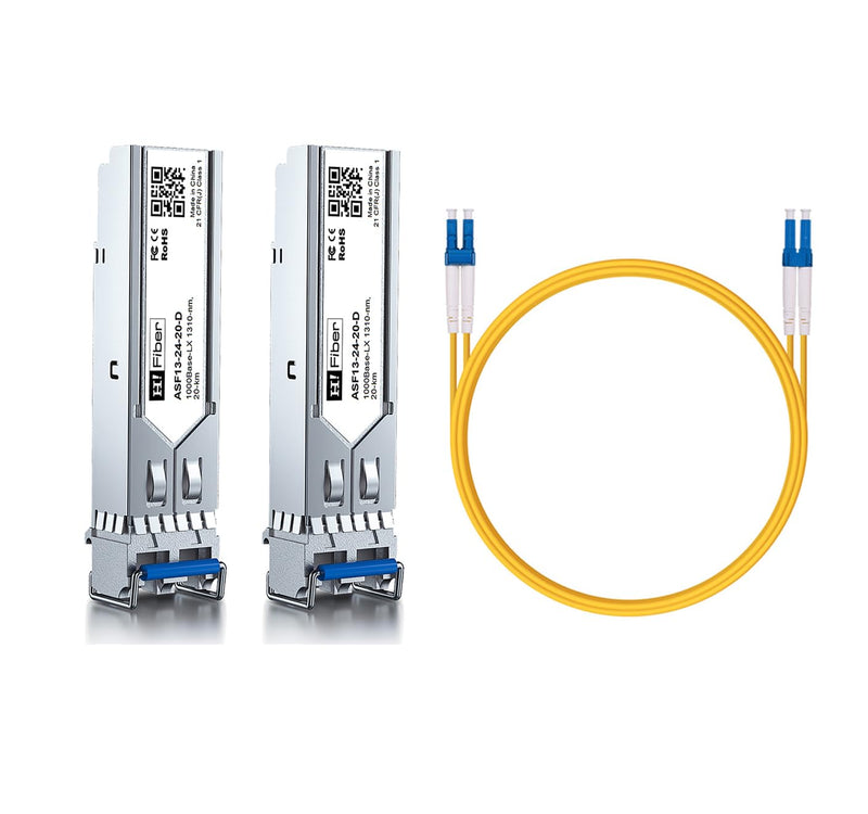 2 Pack 1.25Gb Singlemode Module with 1m OS2 LC to LC Fiber Cable, 1000BASE-LX/LH Compatible for Cisco GLC-LH-SMD, Meraki, Ubiquiti,Mikrotik, Intel, Netgear,D-Link and More