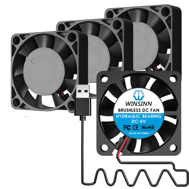WINSINN 40mm Tiny Cooling USB Fan 5V, Micro Mini USB 5 Volt Fans 4010 Hydraulic Bearing, 1000mm/39in Cable Brushless Cooling 40mmx10mm (Pack of 4Pcs) DC 5V - 39in(1000mm) - USB