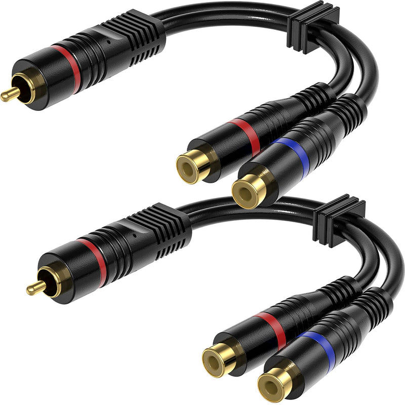 RCA Splitter, 2 Pack RCA Male to Dual RCA Female Y Splitter Cable Stereo to Mono Adapter, 8 Inches Gold Plated Audio Cable Cord for Subwoofer Speaker RCA Male to 2 Female