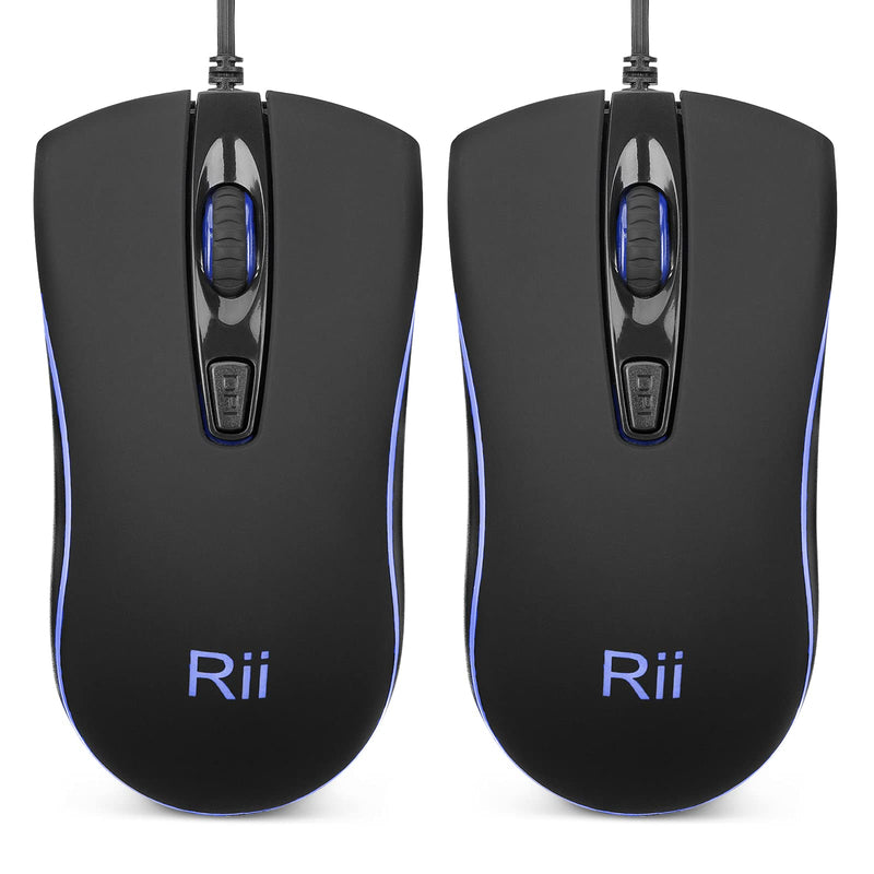 Wired Mouse,Rii Computer Mouse with Blue Backlit,USB Mouse with 1600 DPI Levels,Comfortable Grip Ergonomic Optical ,USB Wired Mice Support Windows PC, Laptop,Desktop,Notebook,Chromebook (2PACK) 2PACK
