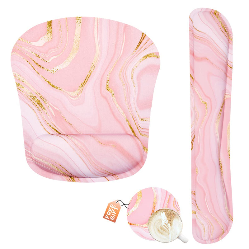 Memory Foam Ergonomic Keyboard Wrist Rest Pad and Mouse Wrist Rest Support Mouse Pad Set with Non-Slip Rubber Base Set for Office Gaming Easy Typing & Pain Relief-Pink Marble Pink Marble