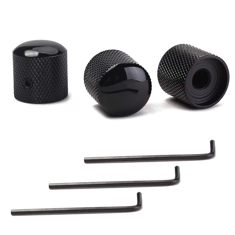 Set of 3 Black Metal Guitar Control Knob, Guitar Volume Tone Control Dome Knobs, Tele Telecaster or Guitar Bass Replacement Parts